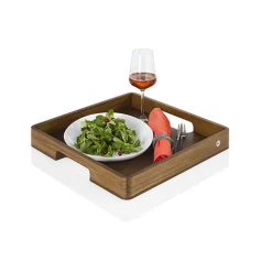 Ad Hoc Serve Houten Dienblad in Acacia en Notelaar Vierkant 40x40xH5cm