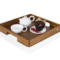 Ad Hoc Serve Houten Dienblad in Acacia en Notelaar Vierkant 40x40xH5cm