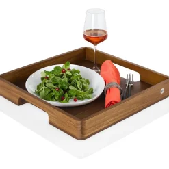 Ad Hoc Serve Houten Dienblad in Acacia en Notelaar Vierkant 40x40xH5cm