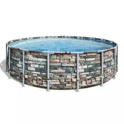 Bestway Power Steel™ complete set bovengronds zwembad met filterpomp Ø 549 x 132 cm stenen muur look (natuursteen), rond