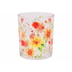 Cosy @ Home Theelichthouder Multicolor Flowers Trans Parant 9x9xh10cm Glas