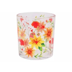 Cosy @ Home Theelichthouder Multicolor Flowers Trans Parant 7x7xh8cm Glas