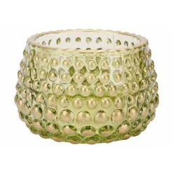 Cosy @ Home Theelichthouder Golden Dots Groen 8x8xh6 Cm Glas