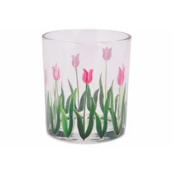 Cosy @ Home Theelichthouder Pink Tulips Transparant 9x9xh10cm Glas