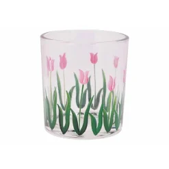 Cosy @ Home Theelichthouder Pink Tulips Transparant 7x7xh8cm Glas