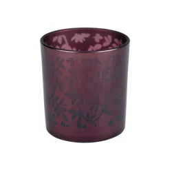Cosy @ Home Theelichthouder Leaves Aubergine D7xh8cm  Glas