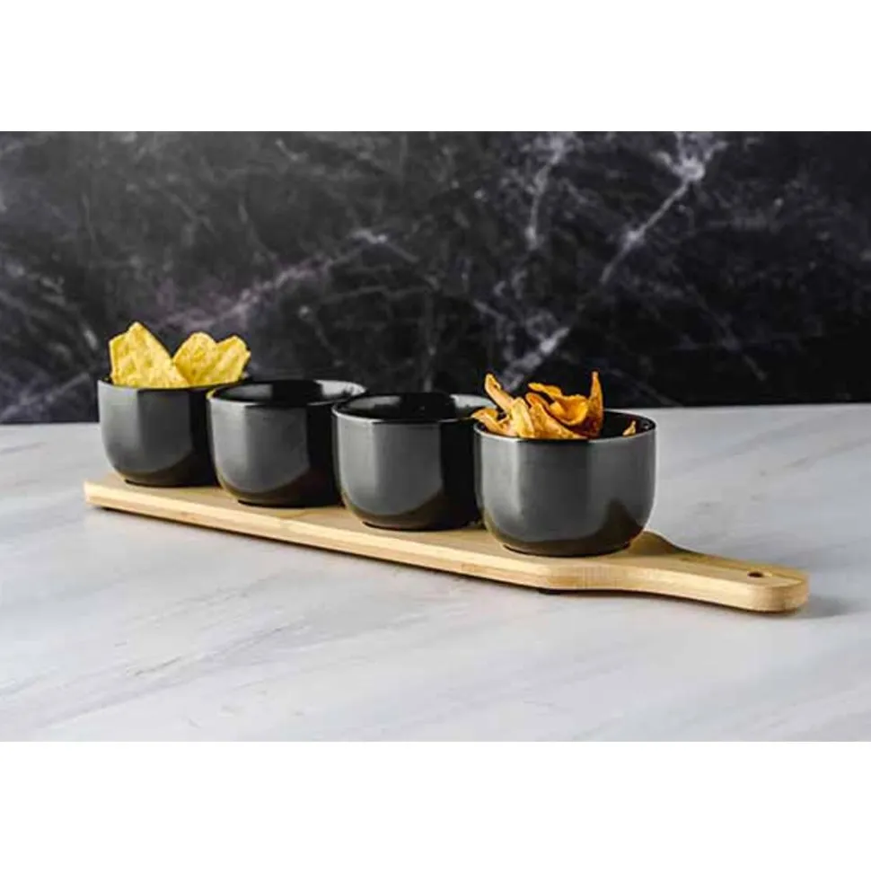 Cosy & Trendy Aperoplankje Met 4 Cups Keramiek 8x42xh6,5cm (cup D8xh5.5cm)