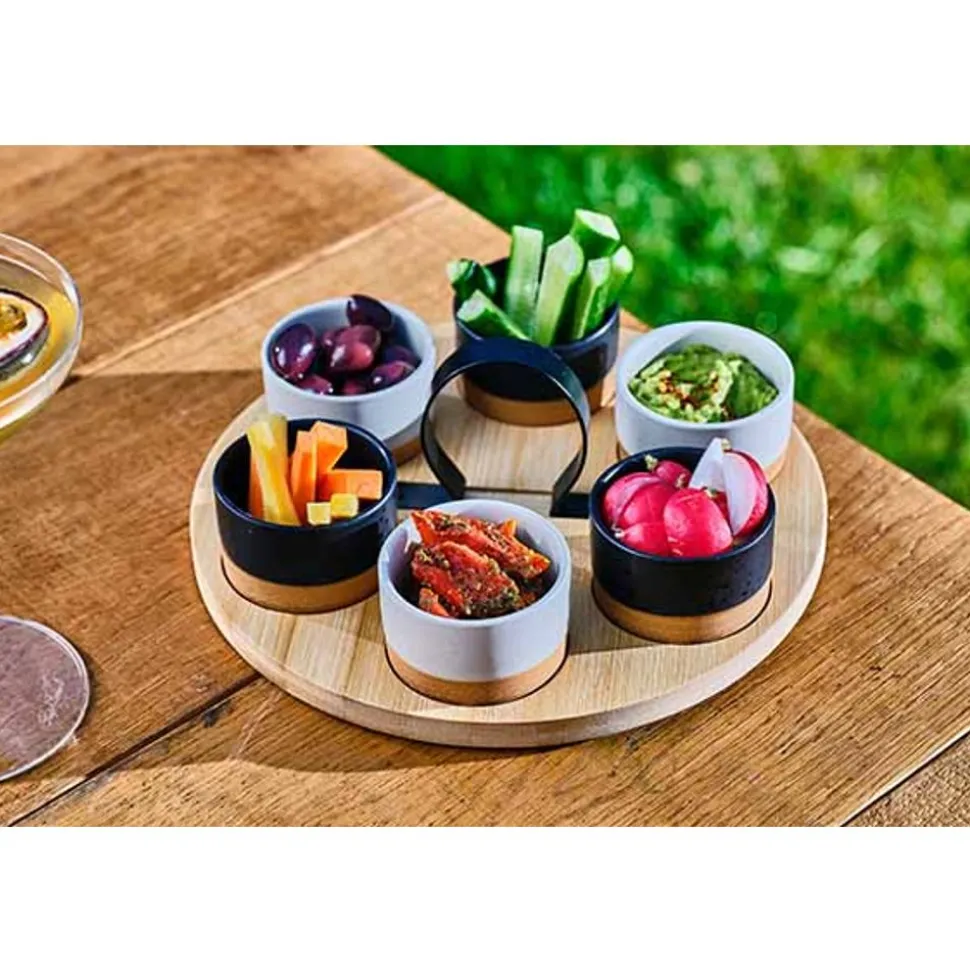 Cosy & Trendy Aperoset Bamboe Serveerplank + 6 Schaaltjes D6,5x4cm