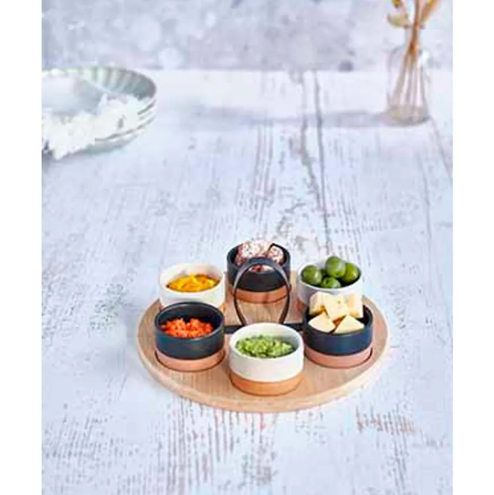 Cosy & Trendy Aperoset Bamboe Serveerplank + 6 Schaaltjes D6,5x4cm