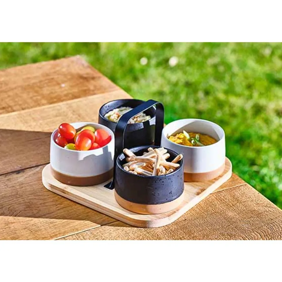 Cosy & Trendy Aperoset Bamboe Serveerplank + 4 Schalen D9xh5,5cm