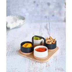Cosy & Trendy Aperoset Bamboe Serveerplank + 4 Schalen D9xh5,5cm