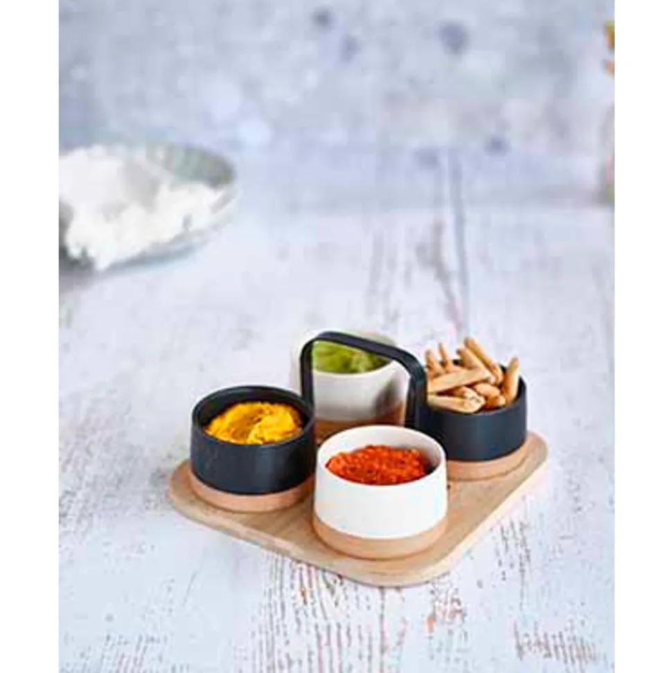 Cosy & Trendy Aperoset Bamboe Serveerplank + 4 Schalen D9xh5,5cm