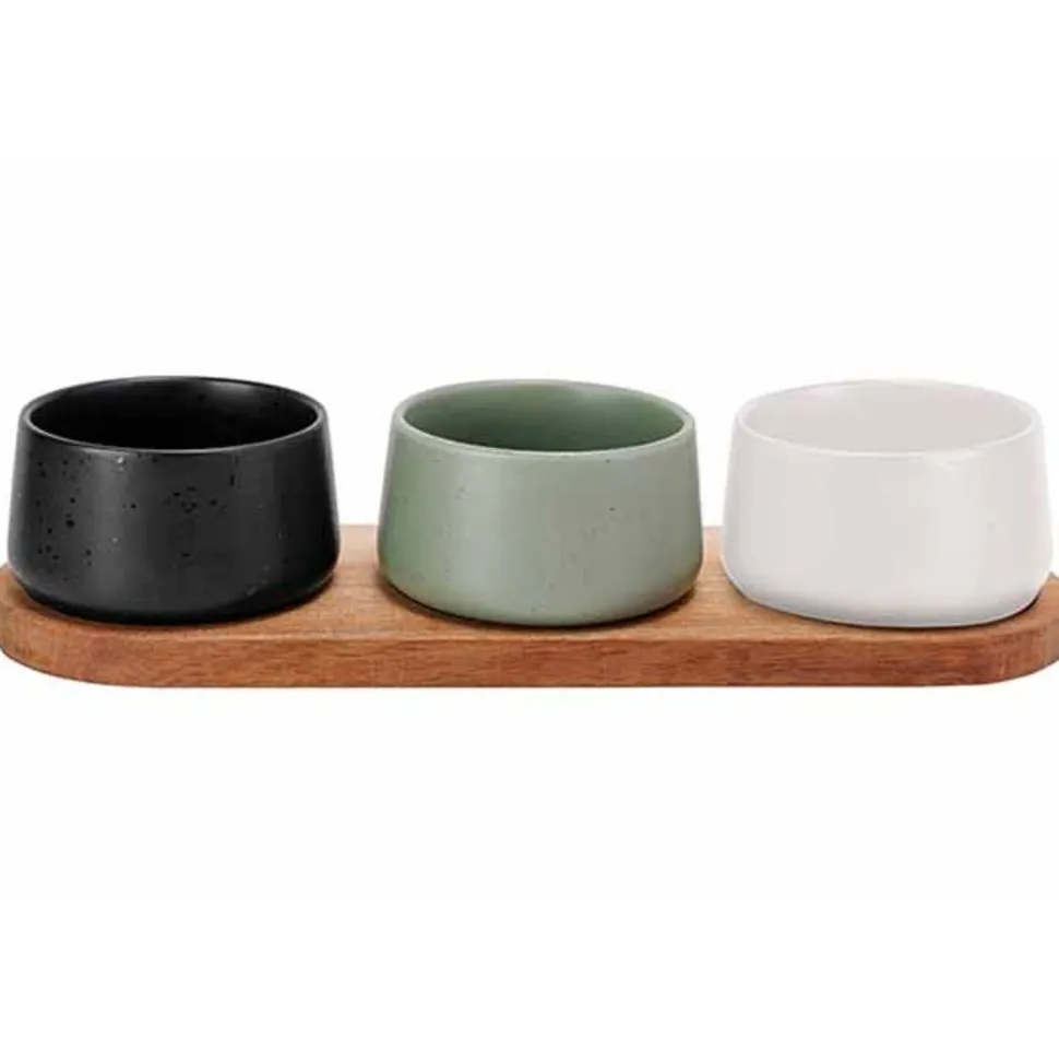 Cosy & Trendy Bites Aperoset 4pcs - Serveerplank 32x10,5cm + 3x Bowl D9,5x5,5cm
