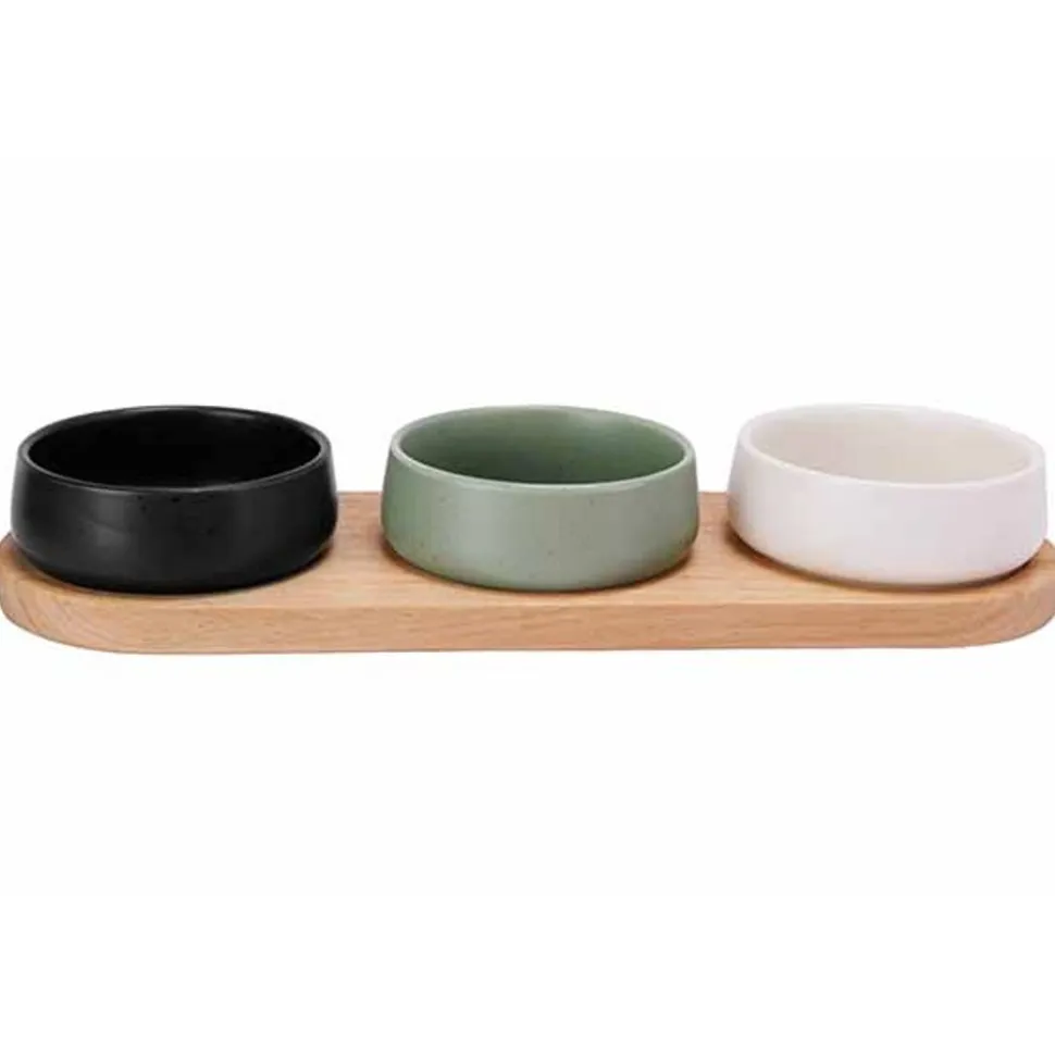 Cosy & Trendy Bites Aperoset 4pcs - Serveerplank 32x10,5cm + 3x Bowl D9,5x3,5cm