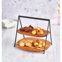 Cosy & Trendy Etagere Ovaal Acacia - 2 Lagen 28,5x25xh25,5cm