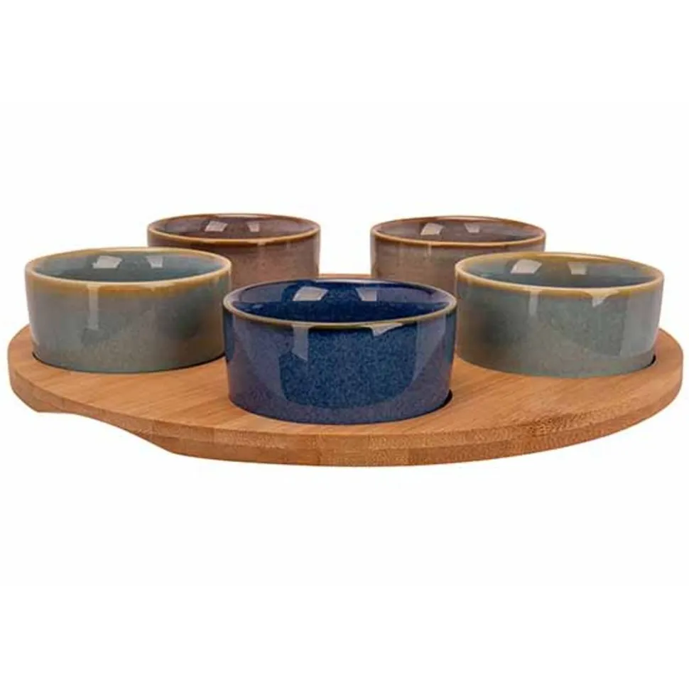 Cosy & Trendy Serveerplank D25x1cm Bamboe + 5 Bowls Multi-kleur D7x3cm