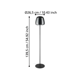 Eglo ALFERO-Z Staande lampen staal zwart / glas gestoomd chroom H: 1395 mm | Ø 275 mm