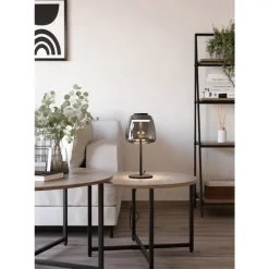 Eglo ALFERO-Z Tafellampen staal zwart / glas gestoomd chroom H: 345 mm | Ø 165 mm