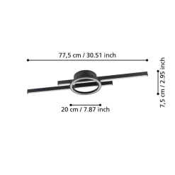 Eglo AMANDOLO Plafondarmaturen aluminium, staal zwart / Kunststof wit H: 75 mm