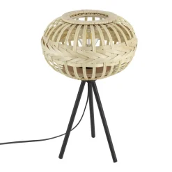 Eglo AMSFIELD 1 Tafellampen staal zwart / Hout natuur H: 410 mm | Ø 260 mm