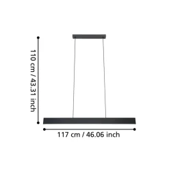 Eglo ANDREAS-Z hanglamp staal zwart / Kunststof wit H: 1100 mm