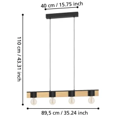 Eglo BAILRIGG hanglamp staal, hout zwart, bruin H: 1100 mm