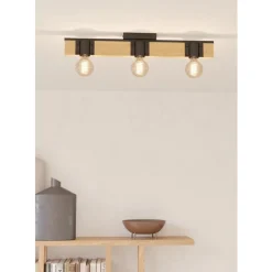 Eglo BAILRIGG Plafondarmaturen staal, hout zwart, bruin H: 45 mm