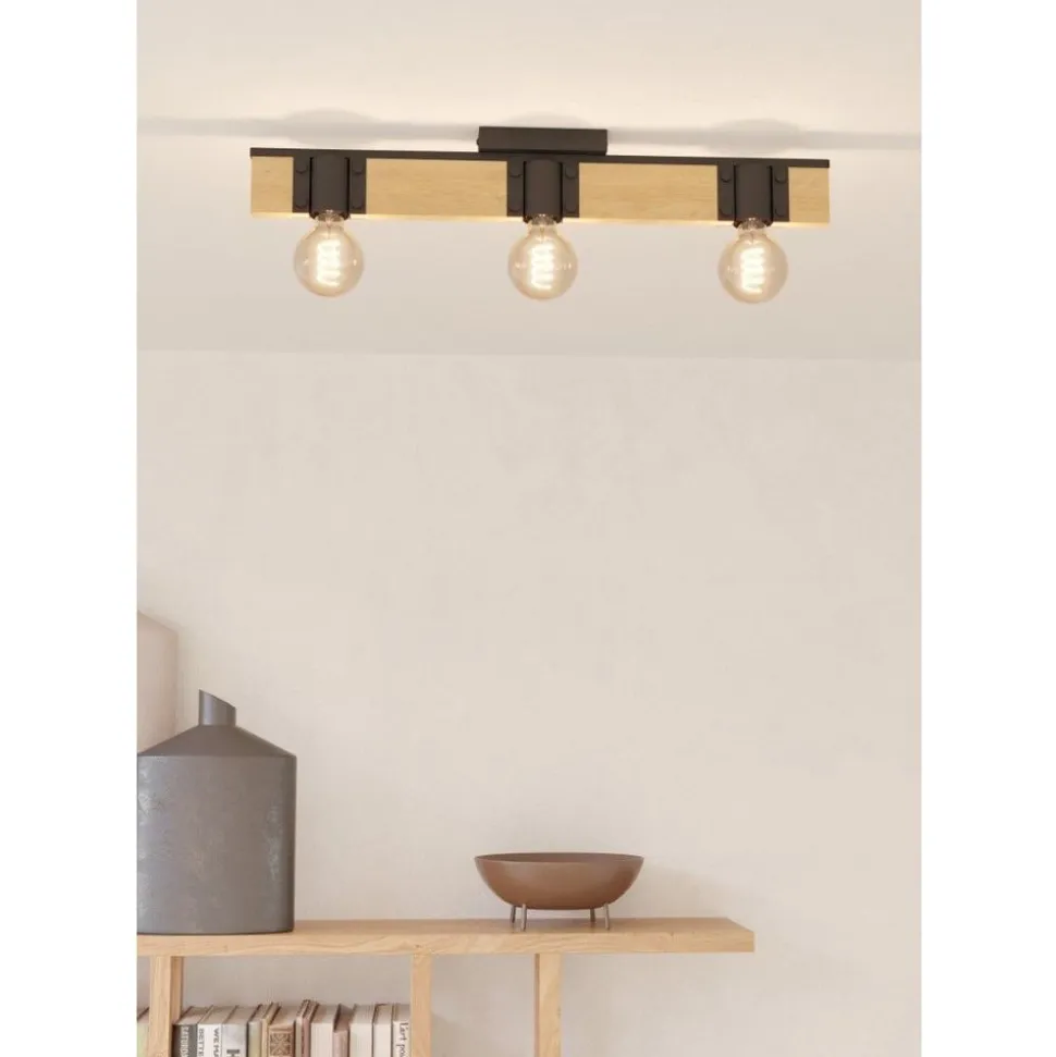 Eglo BAILRIGG Plafondarmaturen staal, hout zwart, bruin H: 45 mm