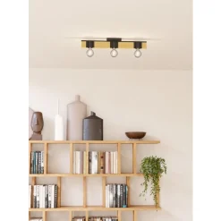 Eglo BAILRIGG Plafondarmaturen staal, hout zwart, bruin H: 45 mm