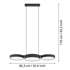 Eglo BARBANO-Z hanglamp staal zwart / textiel, kunststof zwart, wit H: 1100 mm
