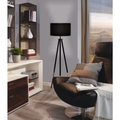 Eglo BIDFORD Staande lampen hout, staal bruin / textiel cappucino, goud H: 1540 mm | Ø 460 mm