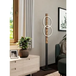 Eglo BOYAL Staande lampen staal, hout zwart, bruin, landelijk / Kunststof wit H: 1500 mm
