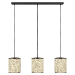 Eglo BUTTERBURN hanglamp staal zwart / textiel met berkenbladeren beige, groen H: 1100 mm