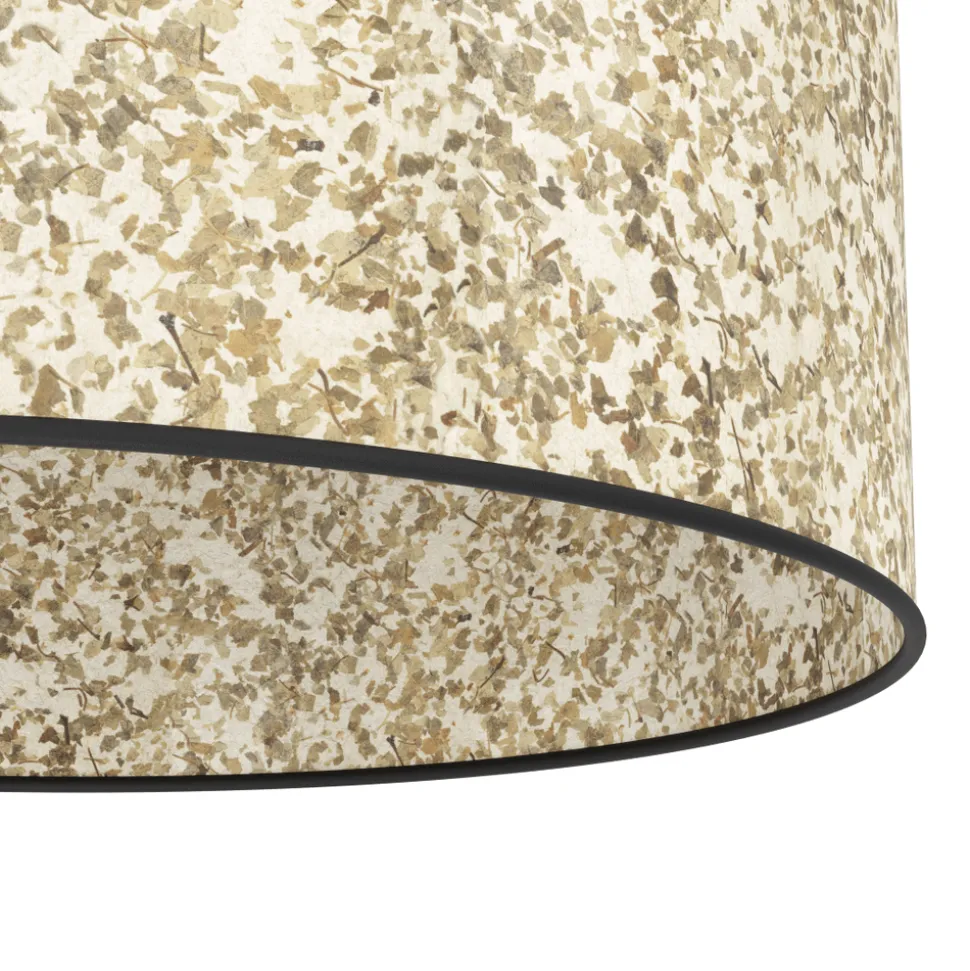 Eglo BUTTERBURN hanglamp staal zwart / textiel met berkenbladeren beige, groen H: 1100 mm