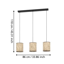 Eglo BUTTERBURN hanglamp staal zwart / textiel met berkenbladeren beige, groen H: 1100 mm