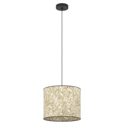 Eglo BUTTERBURN hanglamp staal zwart / textiel met berkenbladeren beige, groen H: 1100 mm | Ø 360 mm