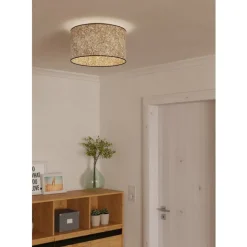 Eglo BUTTERBURN Plafondarmaturen staal zwart / textiel met berkenbladeren beige, groen H: 235 mm | Ø 380 mm