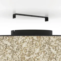 Eglo BUTTERBURN Plafondarmaturen staal zwart / textiel met berkenbladeren beige, groen H: 235 mm | Ø 380 mm