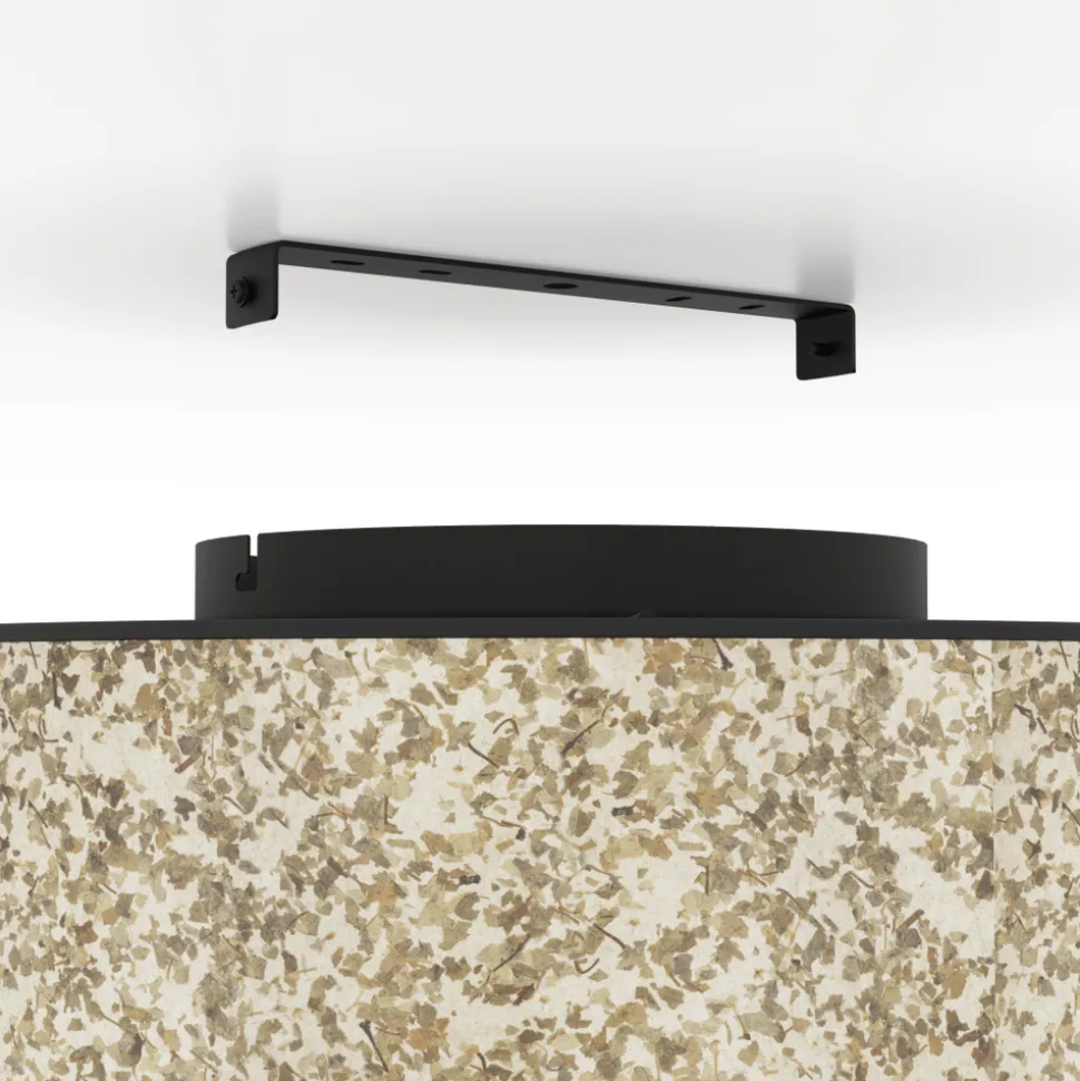 Eglo BUTTERBURN Plafondarmaturen staal zwart / textiel met berkenbladeren beige, groen H: 235 mm | Ø 380 mm