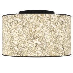 Eglo BUTTERBURN Plafondarmaturen staal zwart / textiel met berkenbladeren beige, groen H: 235 mm | Ø 380 mm