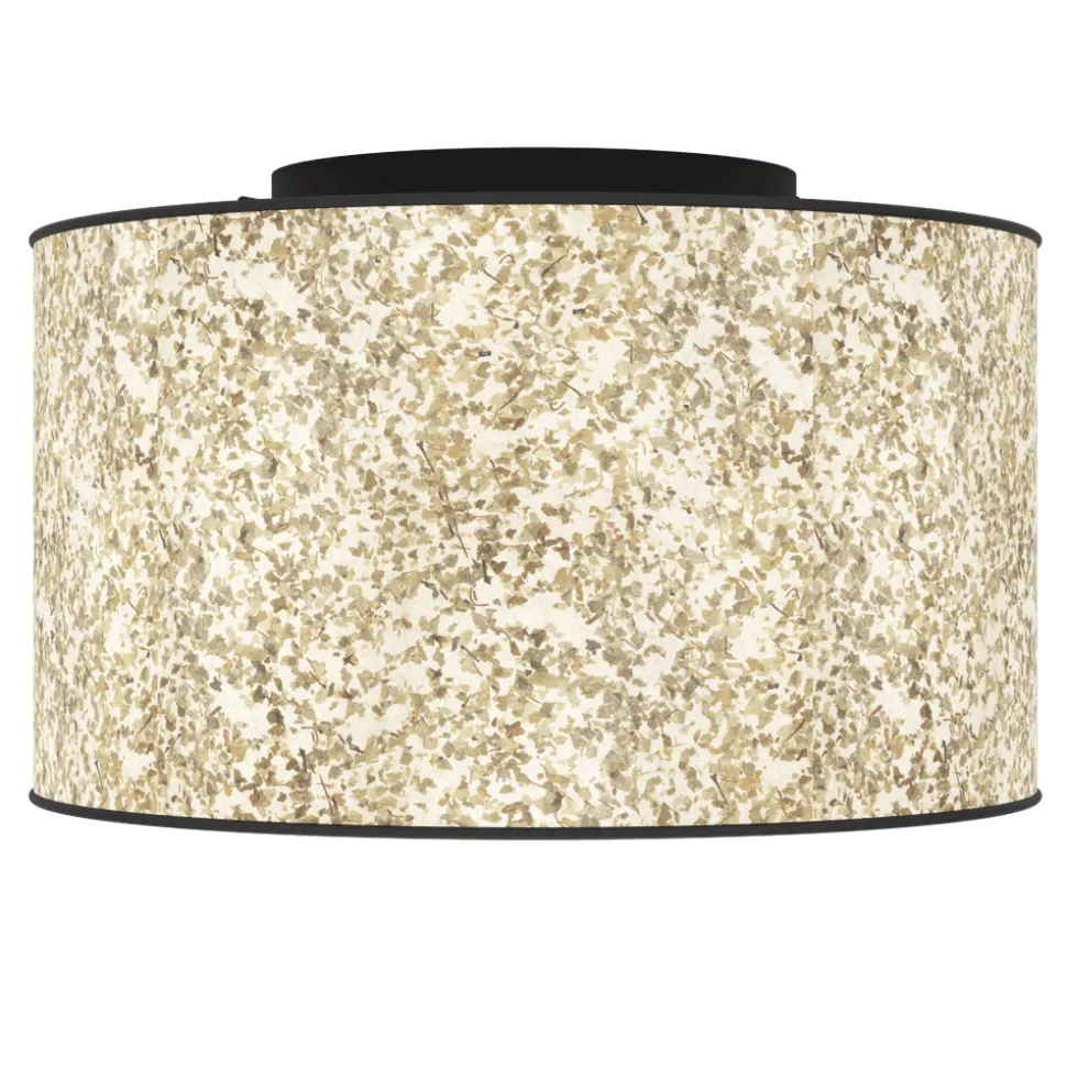 Eglo BUTTERBURN Plafondarmaturen staal zwart / textiel met berkenbladeren beige, groen H: 235 mm | Ø 380 mm