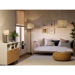 Eglo BUTTERBURN Staande lampen staal zwart / textiel met berkenbladeren beige, groen H: 1620 mm | Ø 360 mm