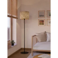 Eglo BUTTERBURN Staande lampen staal zwart / textiel met berkenbladeren beige, groen H: 1620 mm | Ø 360 mm