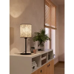 Eglo BUTTERBURN Tafellampen staal zwart / textiel met berkenbladeren beige, groen H: 475 mm | Ø 180 mm