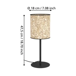 Eglo BUTTERBURN Tafellampen staal zwart / textiel met berkenbladeren beige, groen H: 475 mm | Ø 180 mm
