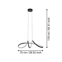 Eglo CALAROSSA-Z hanglamp aluminium, staal zwart / Kunststof wit H: 1100 mm