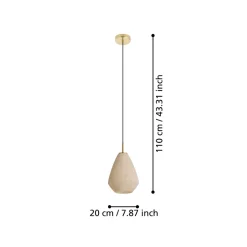 Eglo CAPRAROLA hanglamp staal geelkoper-geborsteld / glas satijn zand H: 1100 mm | Ø 200 mm