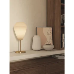 Eglo CAPRAROLA Tafellampen staal geelkoper-geborsteld / glas satijn zand H: 460 mm | Ø 200 mm