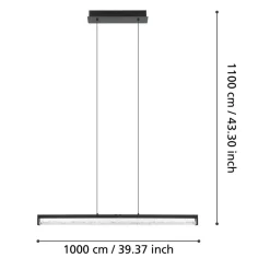 Eglo CARDITO 1 hanglamp aluminium, staal zwart / glas, kristal helder H: 1100 mm