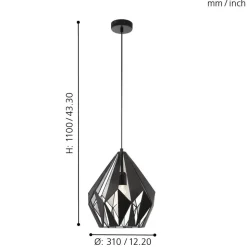Eglo CARLTON 1 hanglamp staal zwart, zilver H: 1100 mm | Ø 310 mm